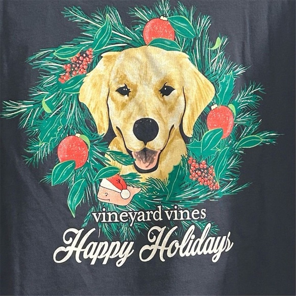 Vineyard Vines Men's S Blue Holiday Labrador Graphic Long-Sleeve Tee - Picture 7 of 9